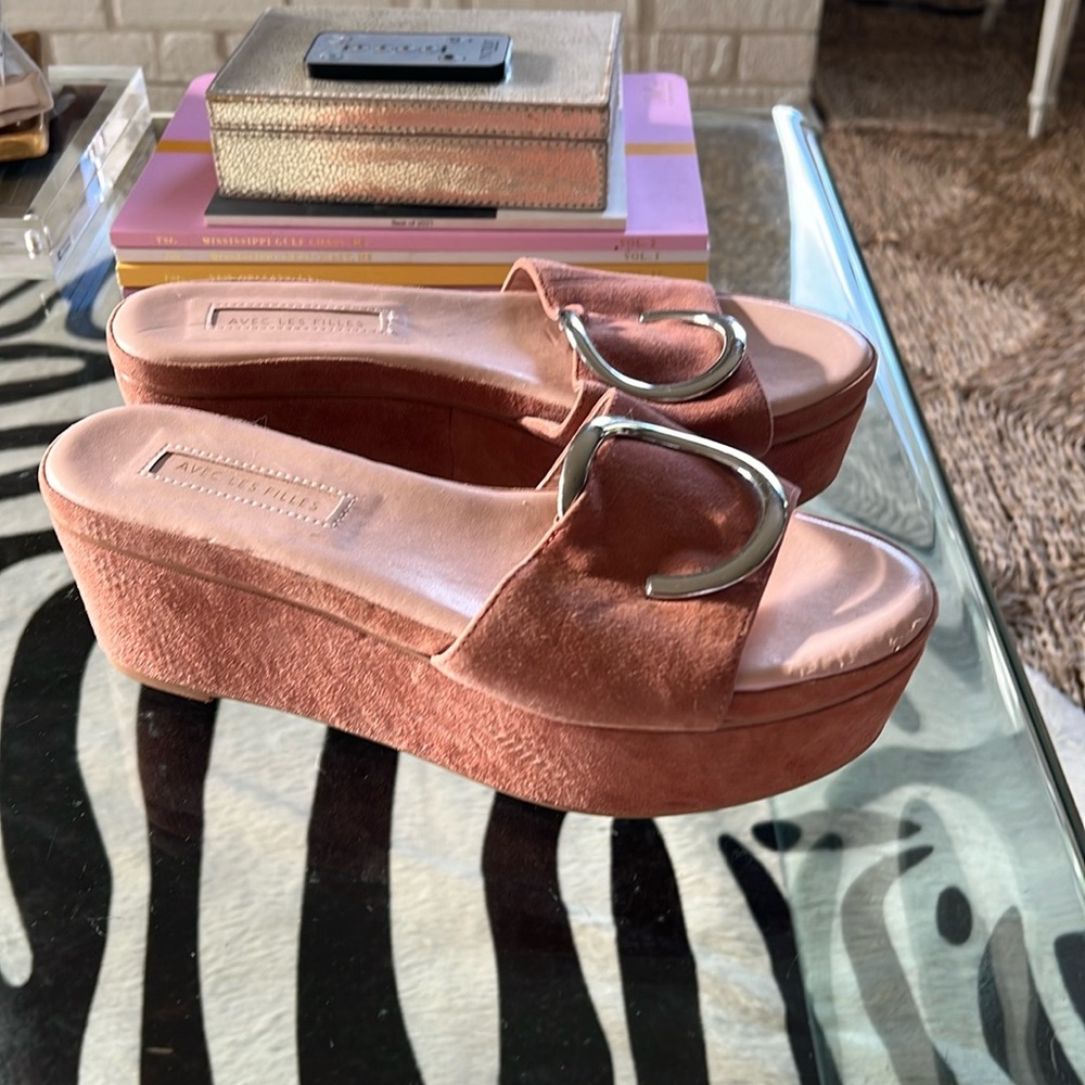 Platform blush pink slides.  Very comfy- beautiful leather insole